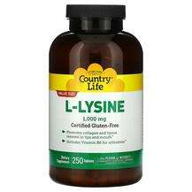 Country Life, L-Lysine 1000 mg 250, L-лізин 1000 мг, 250 таблеток