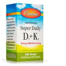 Carlson, Super Daily D3 + K2 50 mcg / 2000 IU, Вітаміни D3 K2,...