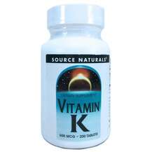 Source Naturals, Витамин К1 500 мкг, Vitamin K, 200 таблеток