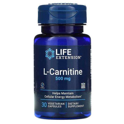 Основне фото товара Life Extension, L-Carnitine 500 mg, L-Карнітин 500 мг, 30 капсул