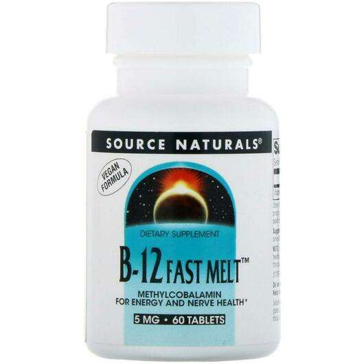 Основне фото товара Source Naturals, B-12 Fast Melt 5 mg 60, Метилкобаламін Fast M...
