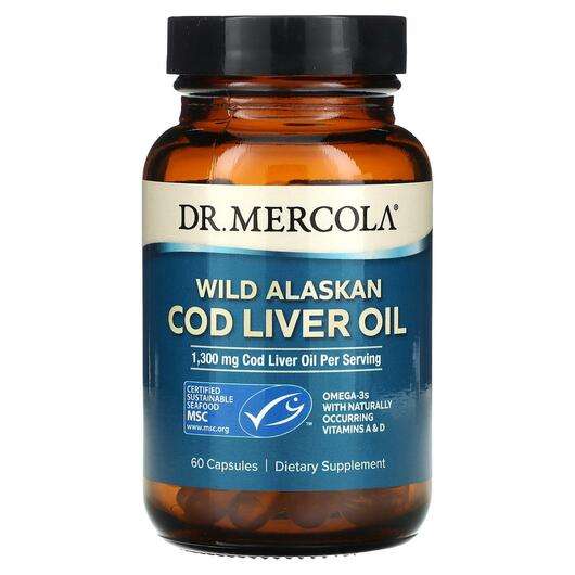 Основне фото товара Dr. Mercola, Wild Alaskan Cod Liver Oil 1300 mg, Олія з печінк...