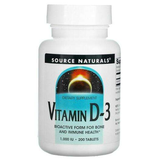 Основное фото товара Source Naturals, Витамин D-3 1000 МЕ, Vitamin D-3 1000 IU 200,...