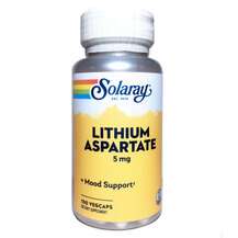 Фото товара Lithium Aspartate 5 mg Литий Аспартат 5 мл Solaray 100 капсул