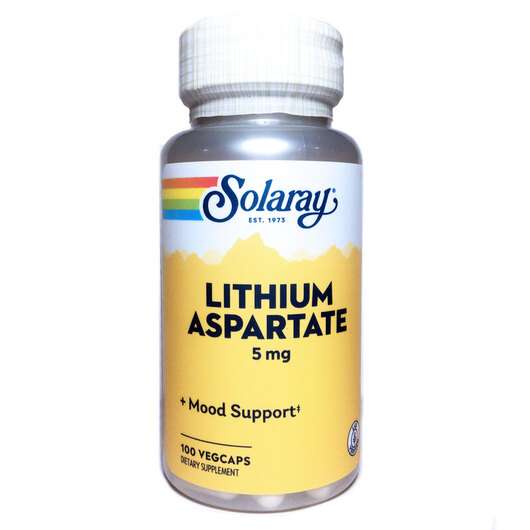 Основное фото товара Solaray, Литий Аспартат 5 мл, Lithium Aspartate 5 mg, 100 капсул