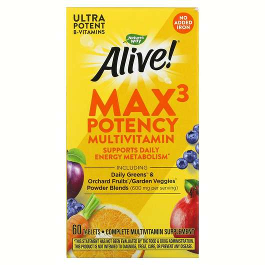 Основное фото товара Nature's Way, Мультивитамины, Alive! Max3 Potency, 60 таблеток