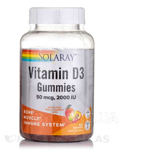 Фото товару Vitamin D3 Gummies 50 mcg 2000 IU Natural Peach Mango & Strawberry Flavor