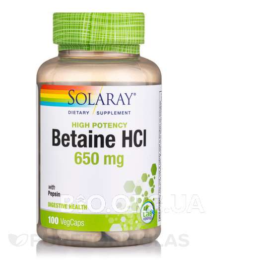 Фото товару High Potency Betaine HCl 650 mg with Pepsin