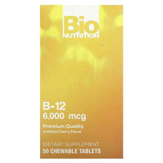 Основне фото товара Bio Nutrition, Vitamin B-12 Cherry 6000 mcg, Вітамін B, 50 таб...