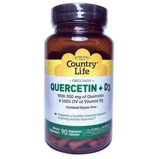 Основне фото товара Country Life, Quercetin + D3, Кверцетин + D3, 90 капсул