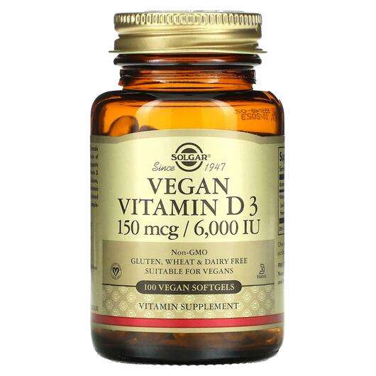 Основное фото товара Solgar, Веганский Витамин D3, Vegan Vitamin D3 150 mcg / 6000 ...