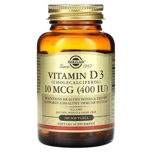 Основное фото товара Solgar, Витамин D3, Vitamin D3 Cholecalciferol 10 mcg 400 IU, ...