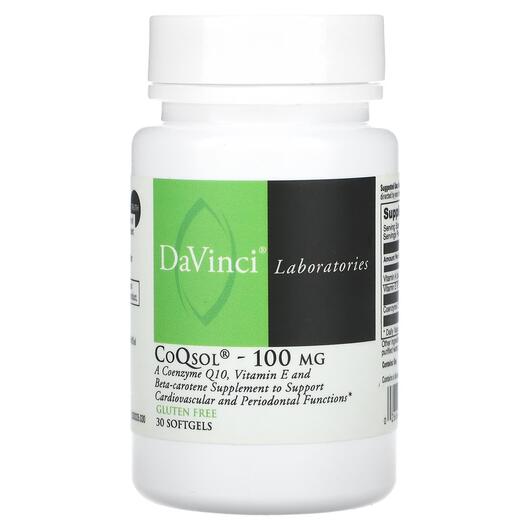 Основне фото товара DaVinci Laboratories, CoQsol 100 mg, Коензим CoQ10, 30 капсул