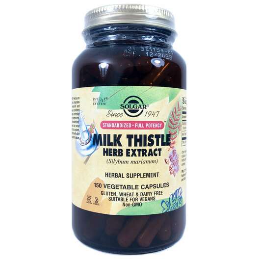 Основне фото товара Solgar, Milk Thistle Herb Extract, Екстракт розторопші, 150 ка...