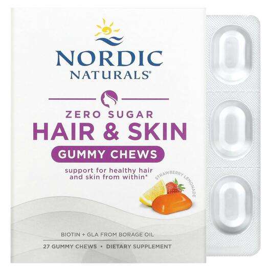 Основне фото товара Zero Sugar Hair & Skin Gummy Chews Strawberry Lemonade, Шк...