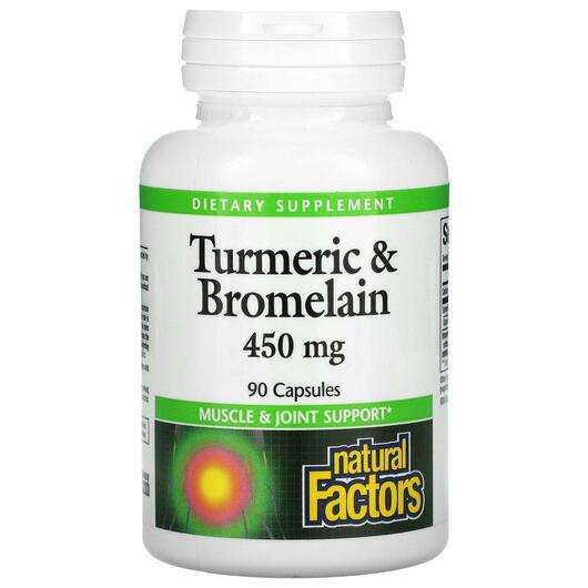 Основне фото товара Natural Factors, Turmeric & Bromelain 450 mg 90, Бромелайн...