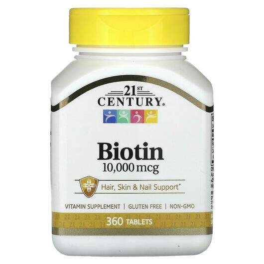 Основне фото товара 21st Century, Biotin 10000 mcg, Вітамін B7 Біотин, 360 таблеток