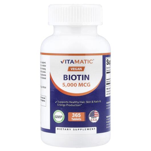 Основне фото товара Vitamatic, Biotin 5000 mcg, Вітамін B7 Біотин, 365 таблеток