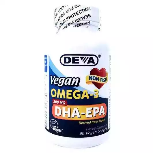 Основне фото товара Deva, Vegan Omega-3, Веганська Омега-3 ДГК-ЕПК 300 мг, 90 капсул