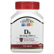 21st Century, Vitamin D3 50 mcg, Вітамін D3 2000 МО, 110 таблеток