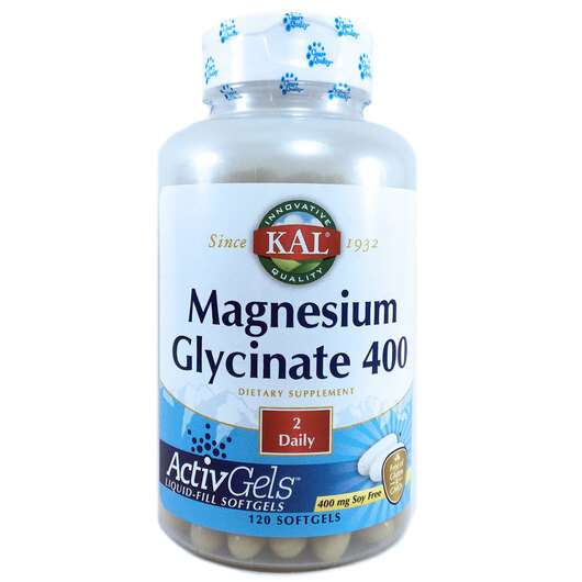 Основне фото товара KAL, Magnesium Glycinate 400, Магній Гліцинат, 120 капсул