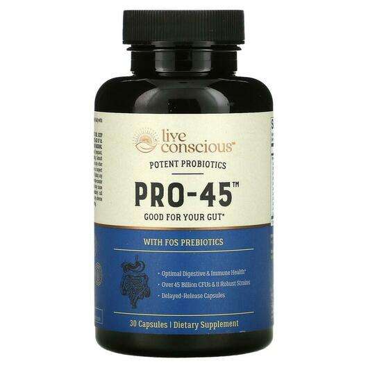 Основне фото товара Live Conscious, Pro-45 With FOS Prebiotics, Фруктоолігосахарид...