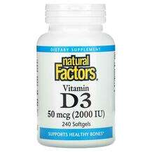 Natural Factors, Витамин D3, Vitamin D3 50 mcg 2000 IU, 240 ка...
