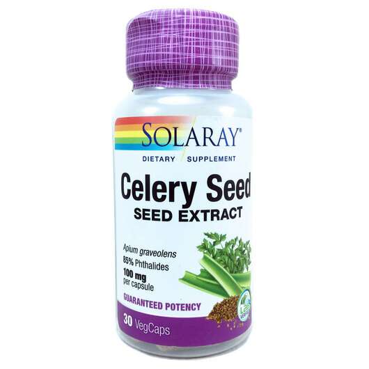 Основне фото товара Solaray, Celery Seed, Селера 100 мг, 30 капсул