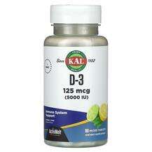 KAL, Витамин D3, D-3 Lemon Lime 125 mcg 5000 IU, 90 таблеток