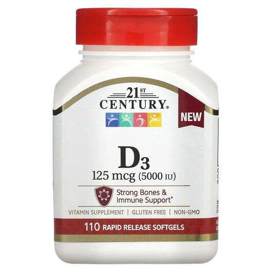 Основное фото товара 21st Century, Витамин D3, Vitamin D3 125 mcg, 110 Rapid Releas...
