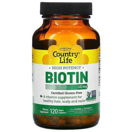 Основне фото товара Country Life, Biotin High Potency 10 mg, Вітамін B7 Біотин, 12...