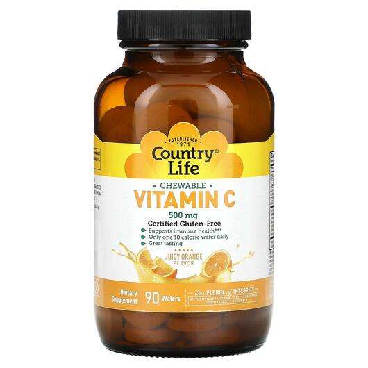 Основне фото товара Country Life, Vitamin C Chewable Juicy Orange 500 mg, Вітамін ...