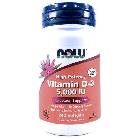 Основное фото товара Now, Витамин D-3, Vitamin D-3 5000 IU, 240 капсул