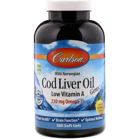 Cod Liver Oil Gems, Олія печінки тріски з низьким вмістом вітаміну А, 300 капсул