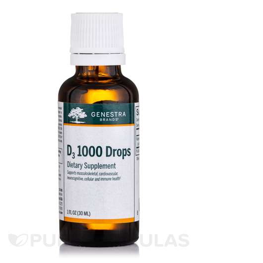 Основне фото товара Genestra, D3 1000 Drops, Вітамін D3 в краплях, 30 мл