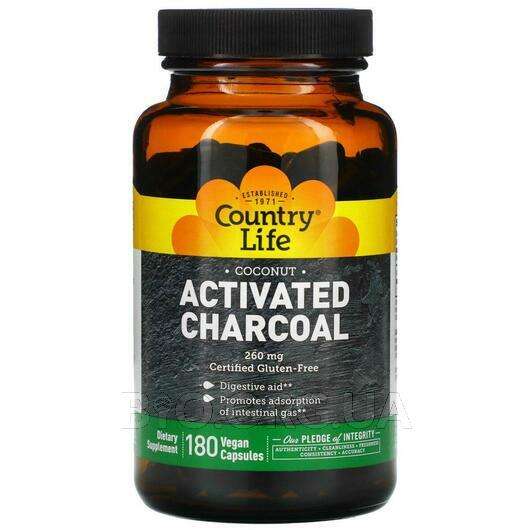 Activated Charcoal 260 mg, Активоване вугілля, 180 капсул
