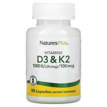Natures Plus, Vitamin D3 K2 1000 IU 100 mcg, Вітаміни D3 K2, 9...