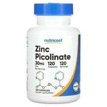 Nutricost, Пиколинат Цинка, Zinc Picolinate 30 mg, 120 капсул
