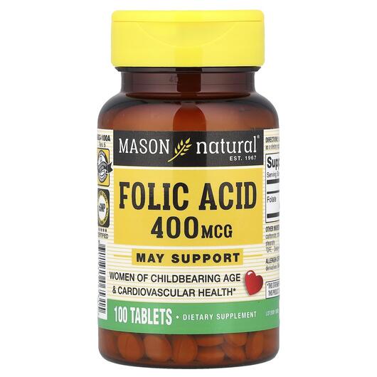 Основне фото товара Folic Acid 400 mcg, Вітамін B9 Фолієва кислота, 100 таблеток