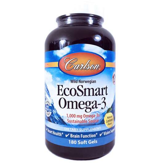 Основне фото товара Carlson, EcoSmart Omega-3, Риб'ячий жир Омега-3 1000 мг, 180 к...
