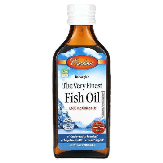 Основне фото товара Carlson, The Very Finest Fish Oil, Риб'ячий жир Омега-3, 200 мл