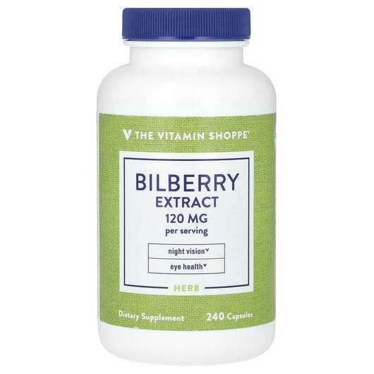 Основное фото товара The Vitamin Shoppe, Черника, Bilberry Extract 120 mg, 240 капсул