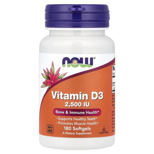 Основное фото товара NOW, Витамин D3 Холекальциферол, Vitamin D3 2500 IU, 180 капсул