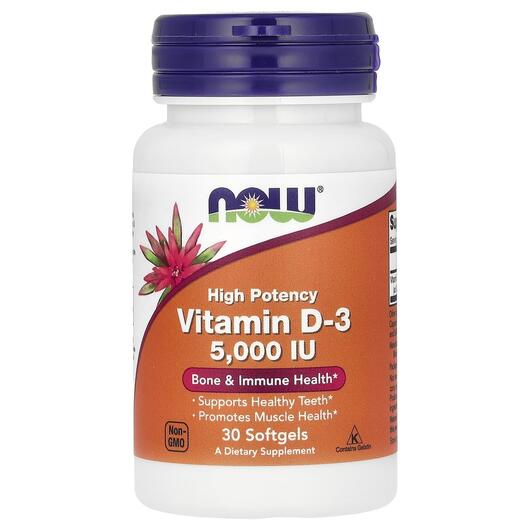 Основне фото товара NOW Foods, Vitamin D-3 High Potency 5000 IU, Вітамін D, 30 капсул