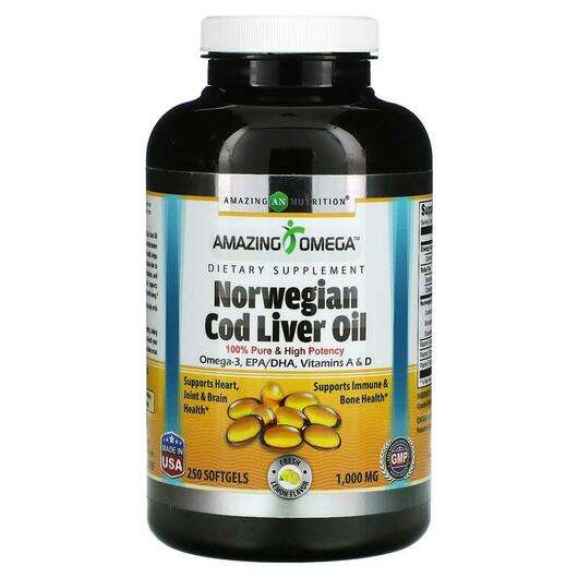 Основне фото товара Norwegian Cod Liver Oil Lemon 1000 mg, Олія з печінки тріски, ...