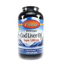 Carlson, Wild Norwegian Cod Liver Oil 1000 mg, 250 Soft Gels