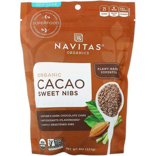 Основное фото товара Navitas Organics, Какао Порошок, Organic Cacao Sweet Nibs, 227 г