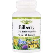Natural Factors, Bilberry 40 mg 60, Чорниця, 60 капсул