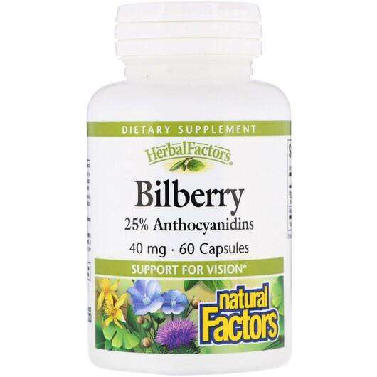 Основне фото товара Natural Factors, Bilberry 40 mg 60, Чорниця, 60 капсул