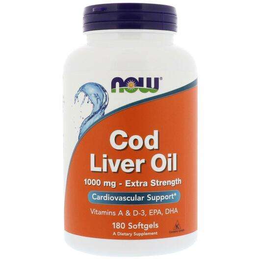 Основне фото товара Now, Cod Liver Oil 1000 mg, Олія з печінки тріски, 180 капсул
